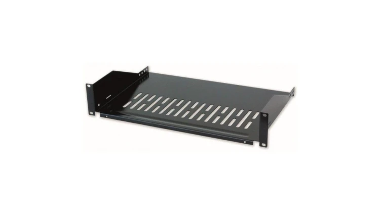 Półka 2U 400mm rack 19, 2 pkt mocowania, perforowana czarna