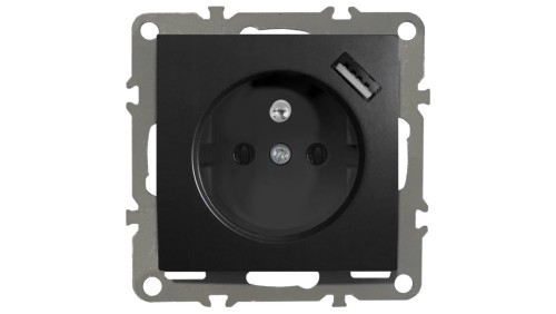 QUADRA GNIAZDKO Z BOLCEM, USB CZARNE DO RAMEK 230V