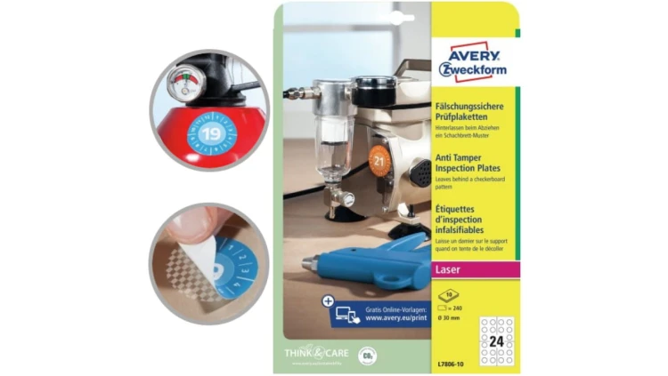 Etykiety inspekcyjne AVERY Zweckform L7806-10 (30mm x 30mm Folia, Poliester kolor biały)