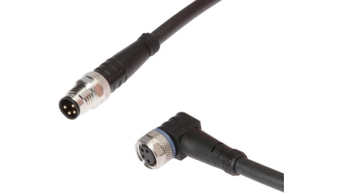 Kabel połączeniowy, 0,3 m, M8 żeński (gniazdo) 4-pinowy kątowy, M8 męski (złącze) 4-pinowy prosty, VK030F71