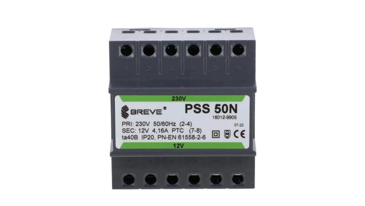 Transformator 1-fazowy modułowy bezpieczeństwa PSS 50N 230/ 12V 4,2A, na szynę DIN, IP20, Ta 40, 16012-9905