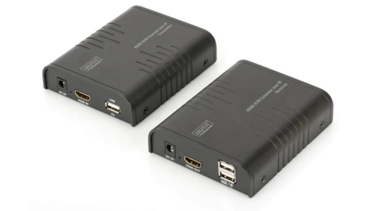 Przedłużacz/Extender KVM (HDMI+USB) do 120m po Cat.5e UTP lub IP, 1080p FHD 60Hz audio (zestaw) DS-55202