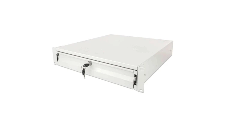 Szuflada do szaf Rack, 2U, z zamkiem, 466mm, szara