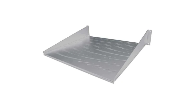 Półka 2U 400mm rack 19, 2 pkt mocowania, perforowana szara