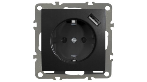 QUADRA GNIAZDKO SCHUKO PODTYNKOWE USB CZARNE MAT