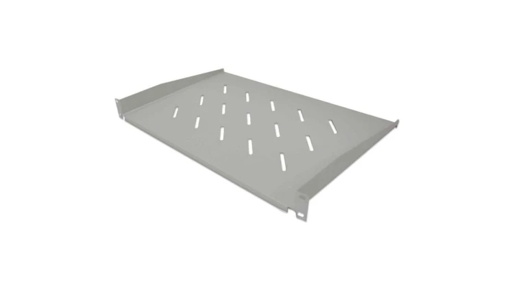 Półka 1U 350mm Rack 19, 2 pkt mocowania, perforowana, szara