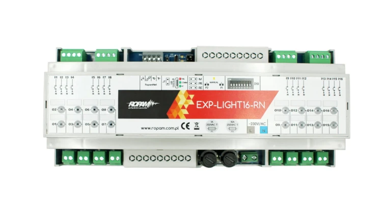 Moduł oświetleniowy, 16 przekaźników bistabilnych 8A/230V, obudowa DIN 12M, EXP-LIGHT16-RN