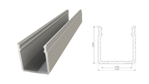 Profil ALU nawierzchniowy 16mm, Anodowany srebrny, dł 2020mm, max szer tasmy 12mm