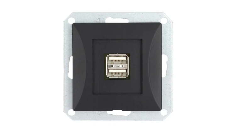 OPAL Gniazdo ładowarka USB podwójna do ramki czarny mat GŁ/USB-2/m Op CZ/MAT