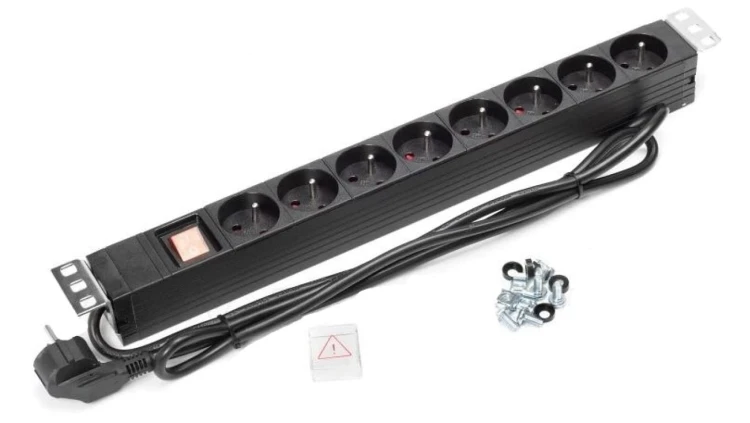 Listwa zasilająca RACK 19 1U 8 gniazd z wyłącznikiem 1,8m