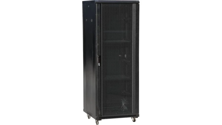 Szafa serwerowa rack 19 cali 27U 800x1000, drzwi szklane, kolor czarny FLAT PACK