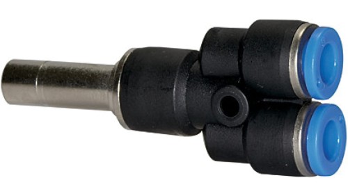 Trójnik pneumatyczny redukcyjny wtykowy typu Y wtyk 8 mm pod wąż fi 6 mm, tworzywo sztuczne