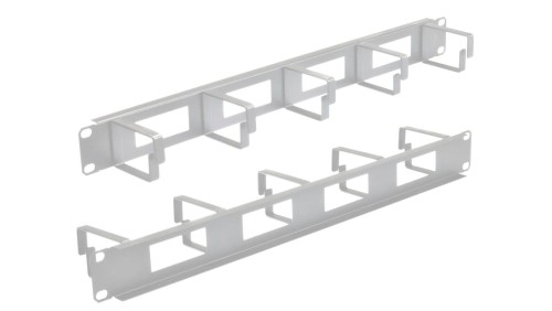 Organizator kabli RACK 19 1U metalowy szary z 5 uchwytami i przepustami