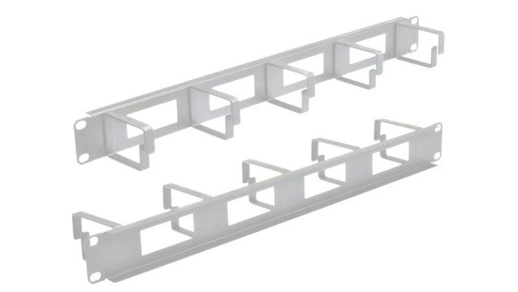 Organizator kabli RACK 19 1U metalowy szary z 5 uchwytami i przepustami