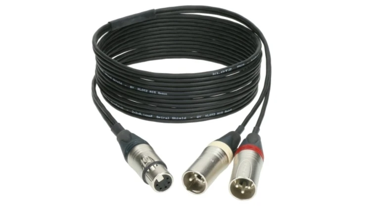KLOTZ Kabel mikrofonowy przedłużacz STEREO XLR 5-pin (gniazdo) / 2x XLR 3-pin (wtyk) za złączach Neutrik 1,5m