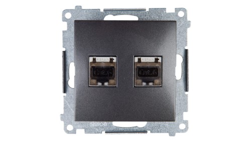 Simon 54 Gniazdo komputerowe podwójne 2xRJ45 kat.6 ekranowane z przesłoną antracyt D62E.01/48