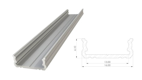 Profil ALU nawierzchniowy 6,1mm, anodowany srebrny, dł. 1000mm, max. szer. taśmy 12mm