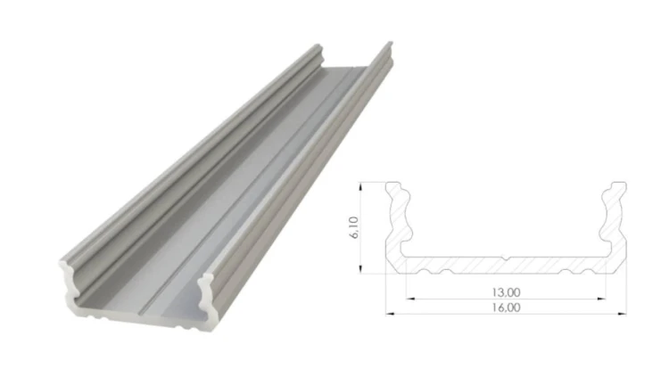 Profil ALU nawierzchniowy 6,1mm, anodowany srebrny, dł. 1000mm, max. szer. taśmy 12mm