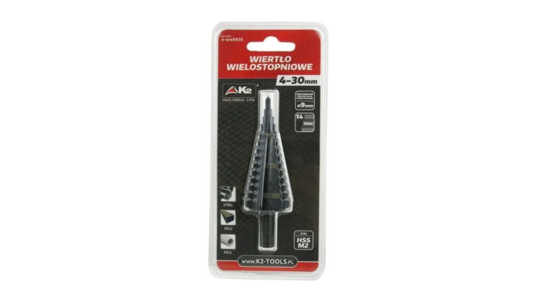 Wiertło wielostopniowe HSS M2 Ø4-30mm Ø9mm podtaczane trójstronnie (N-WW0430)