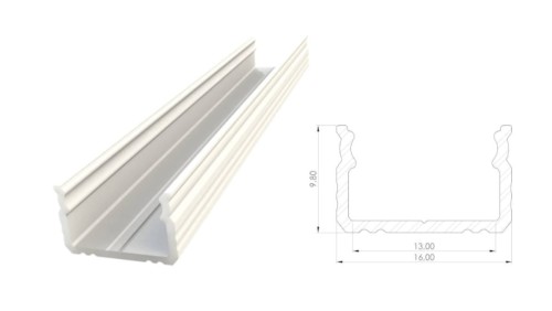 Profil ALU nawierzchniowy 9,8mm, lakierowany biały, dł 1000mm, max szer taśmy 12mm