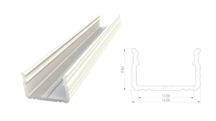 Profil ALU nawierzchniowy 9,8mm, lakierowany biały, dł 1000mm, max szer taśmy 12mm