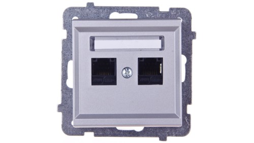 SONATA Gniazdo komputerowe podwójne 2xRJ45 kat.5e srebro mat KRONE GPK-2R/K/m/38