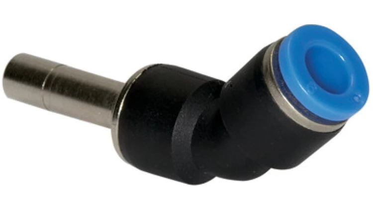 Redukcja kątowa 45 do złączy wtykowych pneumatycznych, wtyk 12 mm pod wąż fi 10 mm