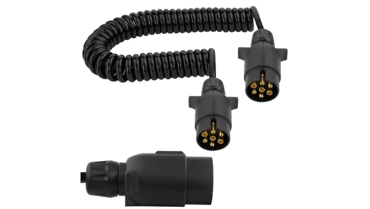 Przewód spiralny QLY-s kabel do przyczepy zakończony plastikowymi wtykami 7-pin 12V 5m