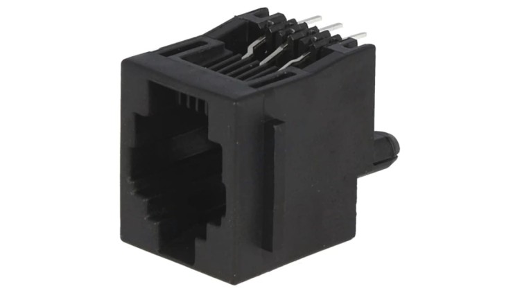 Gniazdo RJ12 6-pin z blokadą panel stop Układ 6p6c THT 5520258-3