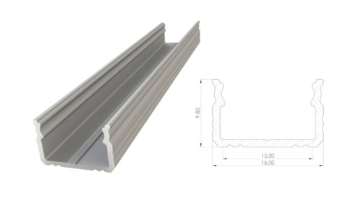 profil ALU nawierzchniowy 9,8mm, Anodowany srebrny, dł 3000mm, max. szer. taśmy 12mm