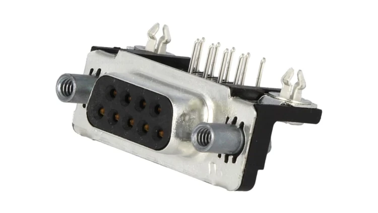 D-Sub 9-pin gniazdo żeńskie kątowe 90 THT UNC4-40 0,76um 5747844-6
