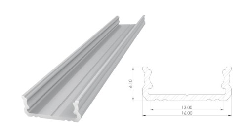 Profil ALU nawierzchniowy 6,1mm, surowe aluminium, dł. 3000mm, max. szer. taśmy 12mm