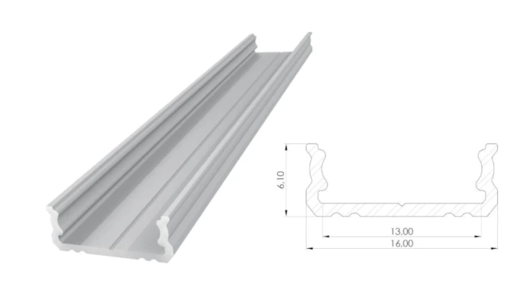 Profil ALU nawierzchniowy 6,1mm, surowe aluminium, dł. 3000mm, max. szer. taśmy 12mm
