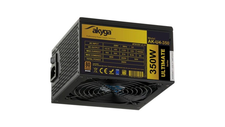 Zasilacz ATX 350W Akyga AK-U4-350 P4+4 PCI-E 6+2 pin 4x SATA APFC 80+ Bronze FAN 12cm