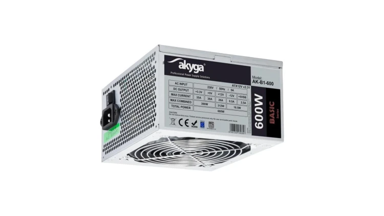 Zasilacz ATX 600W Akyga AK-B1-600 P4 PCI-E 6+2 pin 4x SATA 2x Molex PPFC FAN 12cm