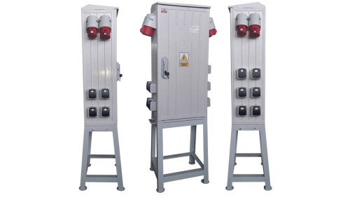 Rozdzielnica elektryczna budowlana na stojaku (10x2P+Z, 2x16A/5P, 2x32A/5P) RB40x80-K160-002210Z-P0