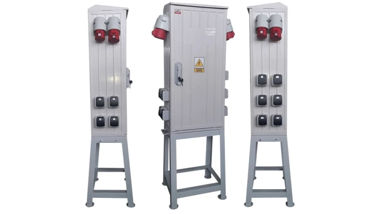 Rozdzielnica elektryczna budowlana na stojaku (10x2P+Z, 2x16A/5P, 2x32A/5P) RB40x80-K160-002210Z-P0