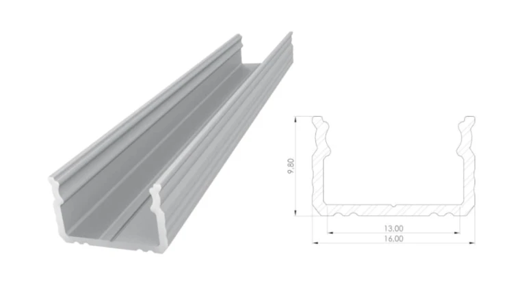 profil ALU nawierzchniowy 9,8mm, Anodowany srebrny, dł 1000mm, max szer taśmy 12mm