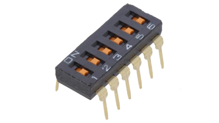 Przełącznik DIP-SWITCH Ilość sekcji 6 ON-OFF 0,025A/24VDC A6T6102