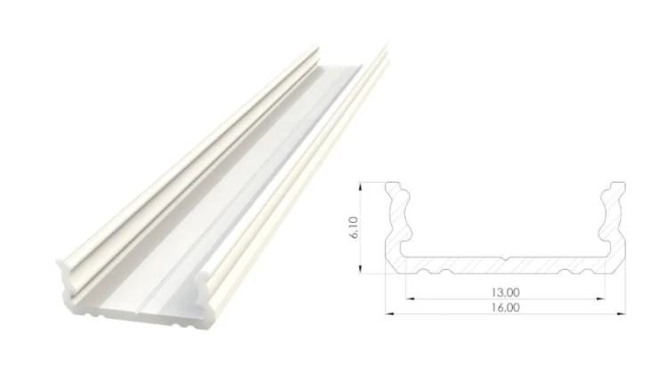 Profil ALU nawierzchniowy 6,1mm, lakierowany biały, dł. 1000mm, max szer taśmy 12mm