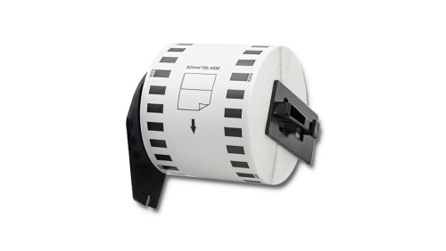Qoltec Taśma do BROTHER DK-22205 62mm x 30.48m Biała/ Czarny nadruk Rolka z uchwytem