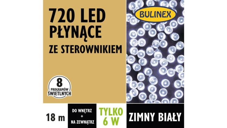 Lampki Bulinex 720led białe zimne 18,00m płynące sznur