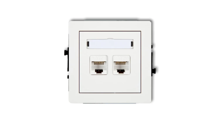 DECO Mechanizm gniazda komputerowego podwójnego 2xRJ45, kat. 5e, 8-stykowy, biały mat 25DGK-2