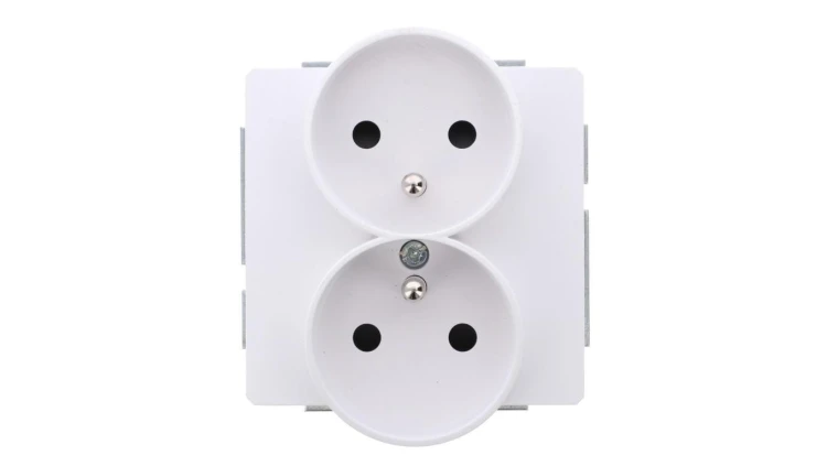 DECO Mechanizm gniazda podwójnego do ramki DECO Soft z uziemieniem 2x(2P+Z) (przesłony torów prądowych), biały mat 25DGPRSO-2zp