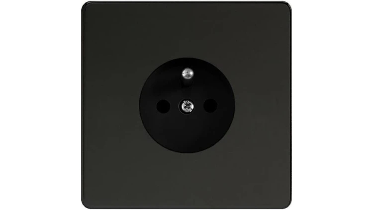 Varilight Metal gniazdo czarny mat B/K bez kołnierza wewnętrznego Linia Metal 16A 250V stal nierdzewna przesłony torów prądowych
