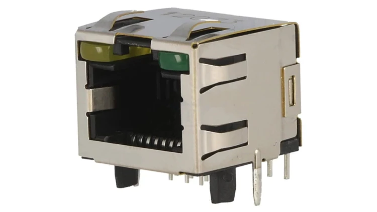 Gniazdo RJ45 8-pin Kat 5 ekranowane,z diodą LED złocony THT 2-406549-1