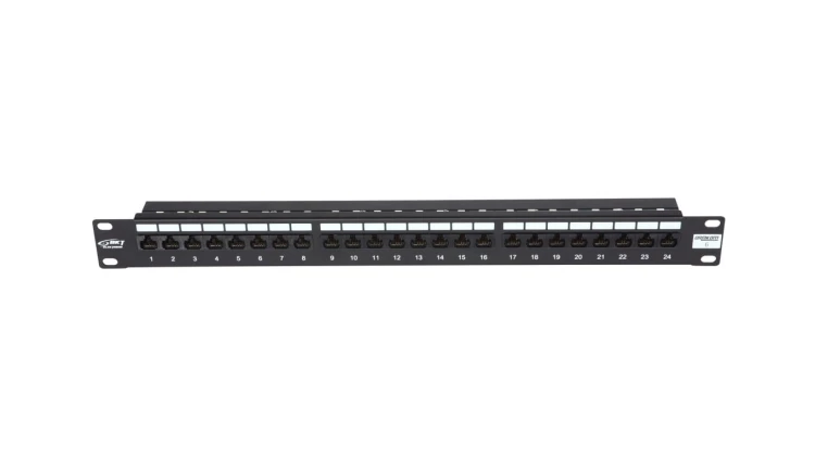Patch Panel 19 panel krosowy, 24xRJ45, UTP - nieekranowany, RJ45, Cat.5e , 1U, czarny, cable management 11301011.2