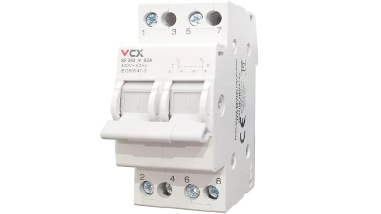 Przełącznik modułowy instalacyjny wyboru zasilania sieci 1-0-2 2P 63A SF463 VCX