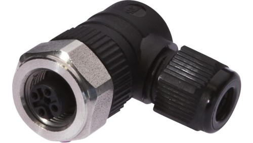 VK003820, Gniazdo kablowe, kątowe, połączenie śrubowe, Ø3-6,5mm, 4A, 240V, -25-90C, M12 żeńskie 4pin, IP67, PBT