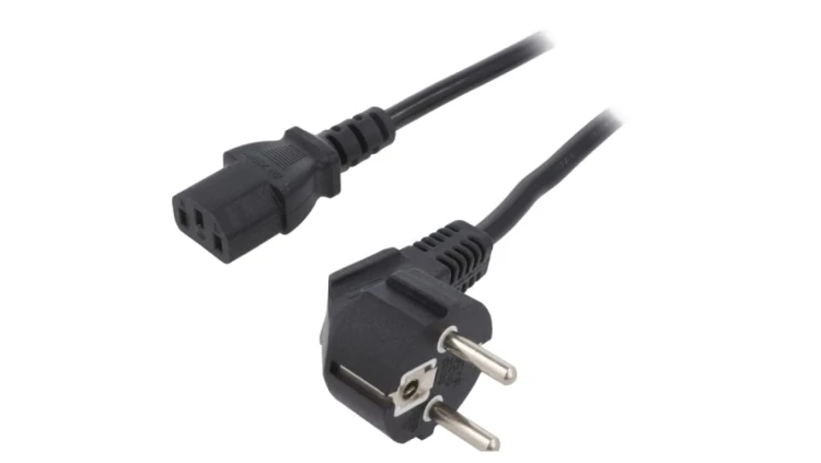 Kabel CEE 7/7 (E/F) wtyk kątowy IEC C13 żeński PVC 5m czarny KAB-EUL-P3-5.0-BK